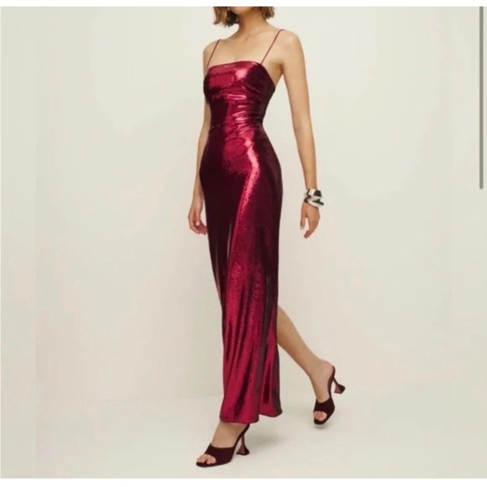 NWT Reformation Frankie Formal Dress Red Sequin Maxi Square Neck Size 6 - Picture 2 of 8